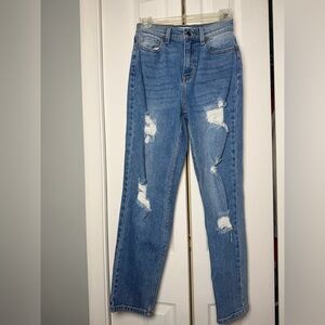 Cello Blue Distressed Straight Leg Jeans